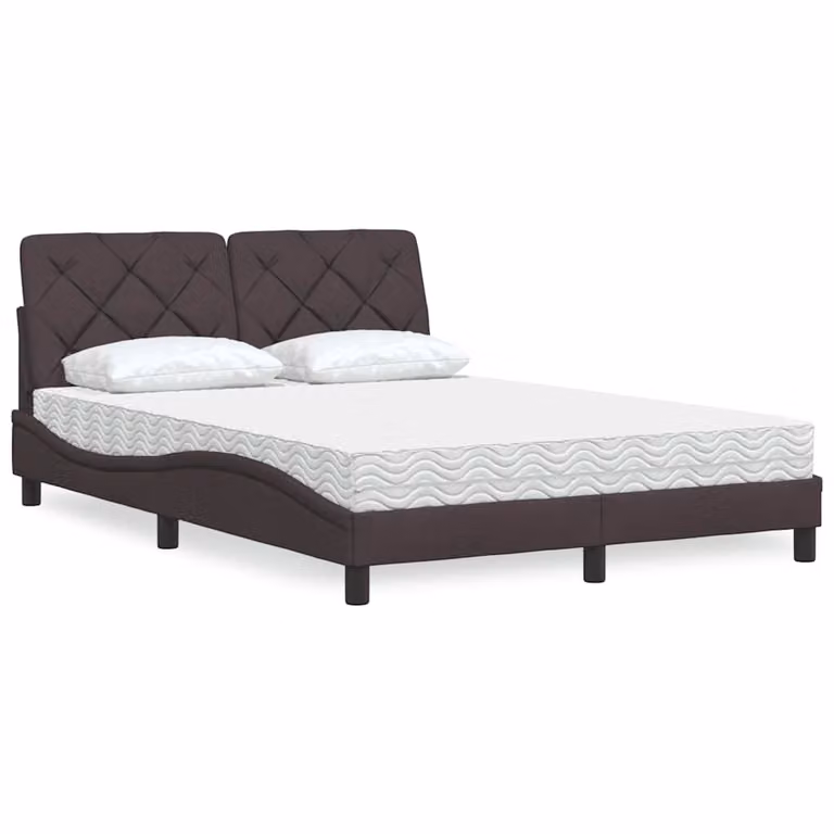Letto con Materasso vidaXL in Tessuto Marrone e Bianco con Struttura Imbottita e Design Moderno L/P/H: 140 x 190 x 145 cm