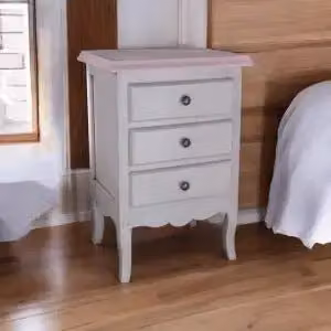 Comodino KIVIO in legno stile shabby chic bianco e rosa decorato