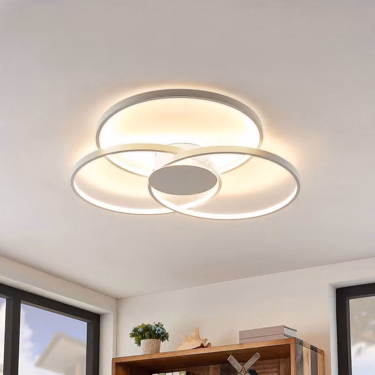 Plafoniera a LED Riley Lindby, dimmerabile, Bianco / Opale, Soggiorno / Sala da pranzo, Alluminio, Moderno, Plafoniera LED