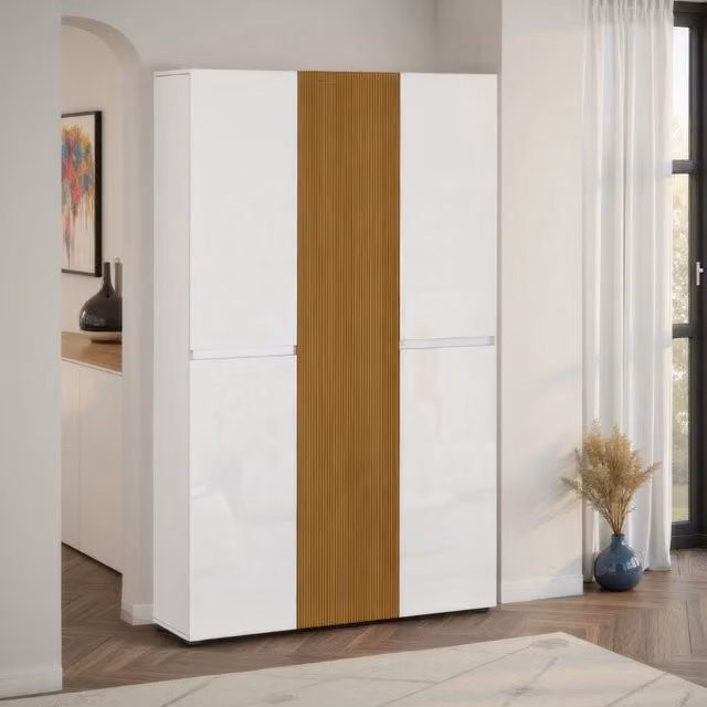 Armadio Multiuso Palasio DMORA con 20 Ripiani, Design Moderno con Ante a Battente, Bianco Lucido, L: 120 cm, H: 200 cm – 1