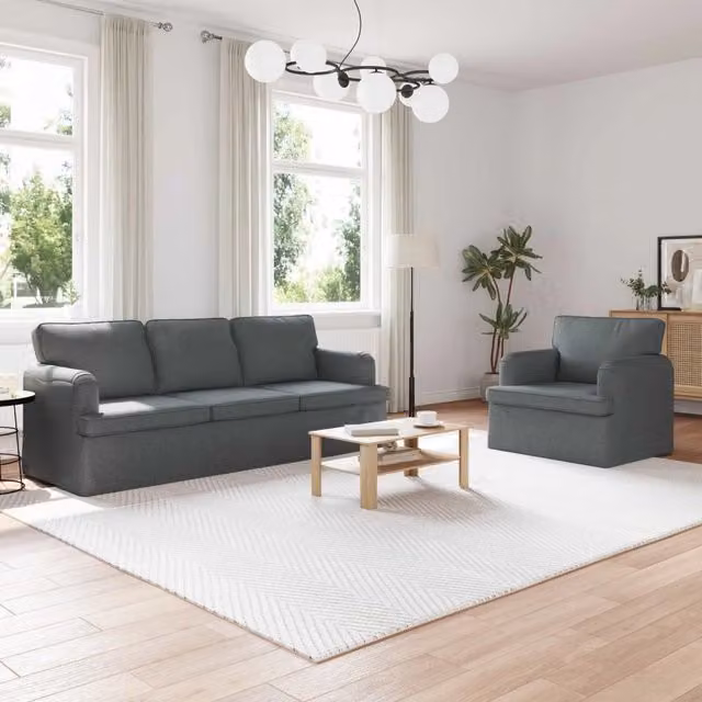 Set di 2 divani moderni vidaXL in tessuto grigio e nero con struttura in metallo e coperture rimovibili – 1