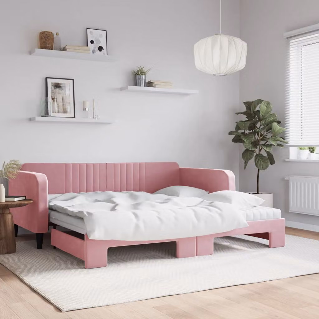 Divano Letto Estraibile vidaXL in Velluto Rosa con Materassi L/P/H: 200 x 100 x 75 cm