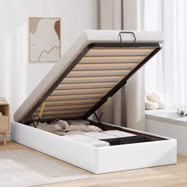 Struttura Letto con Contenitore a Sollevamento vidaXL in Similpelle Bianco L 90 x P 203 x H 140 cm