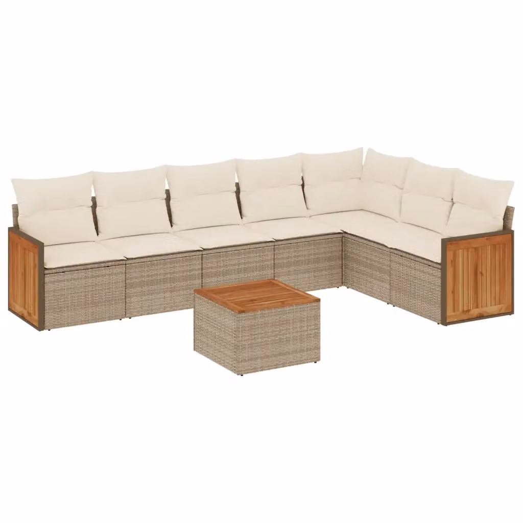 vidaXL Set Divano da Giardino a L 8 pz in Polyrattan con Cuscini Beige e Tavolino da Caffè Moderno – 2