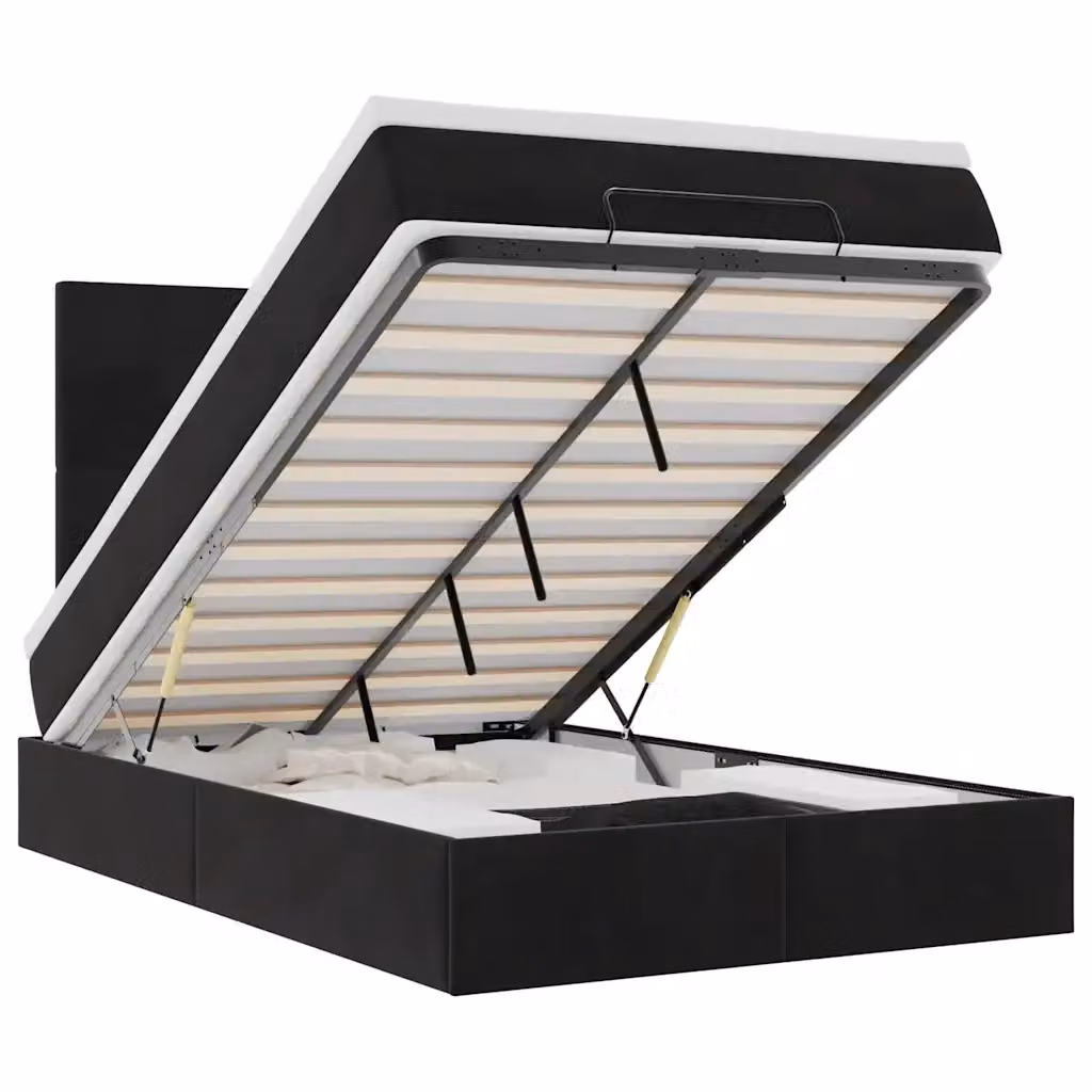 Letto con contenitore a sollevamento vidaXL in velluto nero con illuminazione sottostante e porte USB, L 200 cm x P 120 cm x H 28 cm – 2