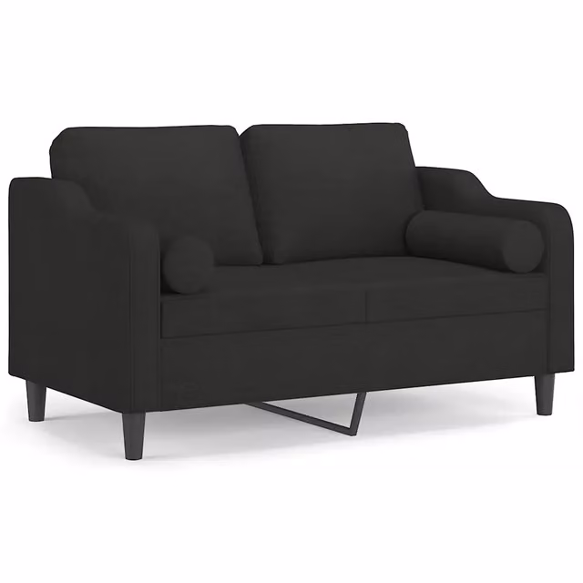 Divano | Divano da soggiorno | Sofa a 2 Posti con Cuscini Nero 120 cm in Tessuto