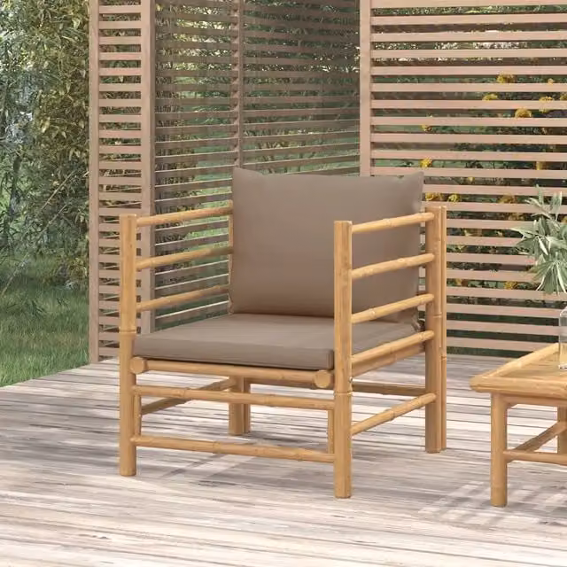 Divano da Giardino con Cuscini-Sofa da Giardino-Divano da esterno Tortora in Bamb¨´