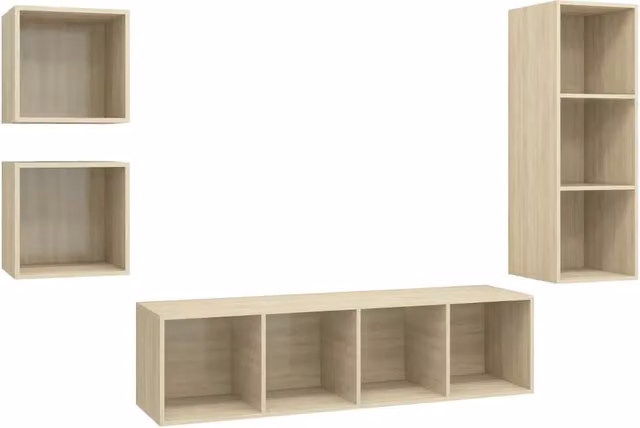 Set Porta TV 4 pz | Armadietto TV | Mobile Porta TV Rovere Sonoma in Truciolato