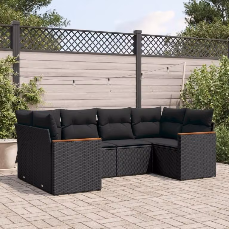 Maison Exclusive - Set Divano da Giardino 6 pz con Cuscini Nero in Polyrattan