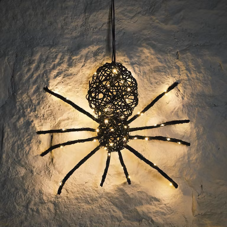 Lampada a sospensione a forma di ragnatela con 50 LED bianco caldo, timer integrato, dimensioni 34x36x6 cm