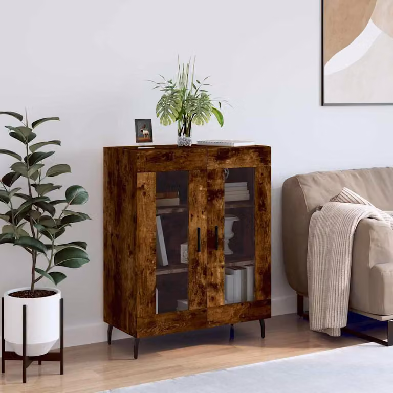 Credenza vidaXL in Rovere Fumo e Legno Multistrato, L/P/H: 69,5 x 34 x 90 cm