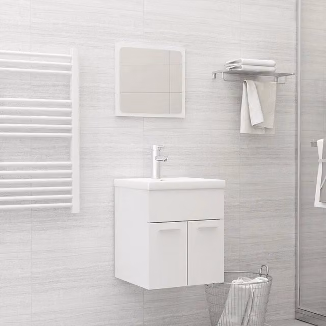 Set Mobili da Bagno Moderno vidaXL Bianco Lucido con Mobile Lavabo e Armadietto Specchio a Sospensione