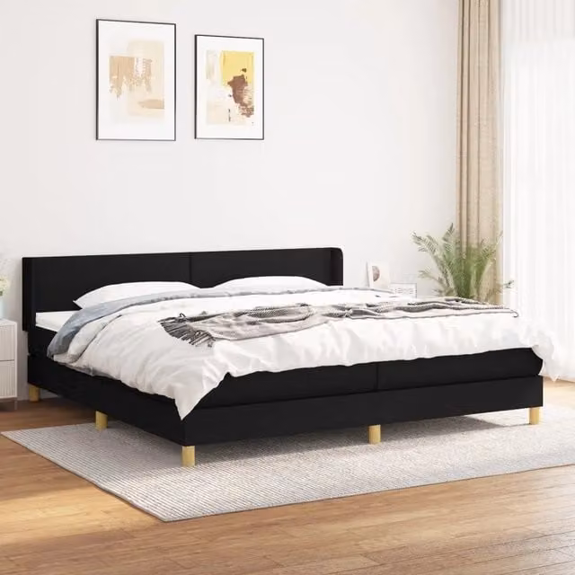 Letto Ibrido vidaXL con Giroletto a Molle e Materasso in Tessuto Nero e Bianco L/P/H: 200 x 203 x 88 cm – 1
