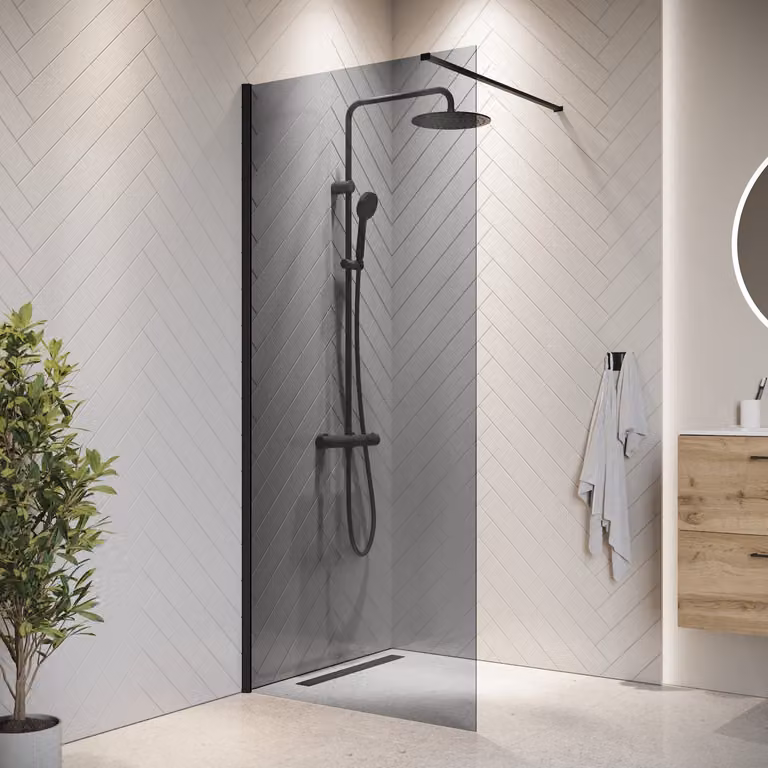 Badplaats Parete Doccia Rizani 70 x 200 cm – Nero – Vetro Fumé Doccia Walk-In 8 mm Vetro di Sicurezza