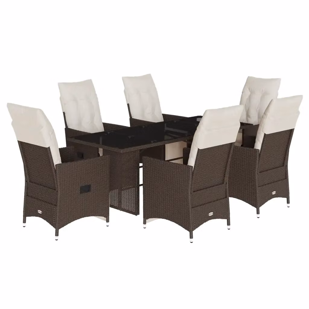 vidaXL Set Bistrò da Giardino 7 pz in Polyrattan Marrone con Cuscini e Tavolo in Vetro – 2