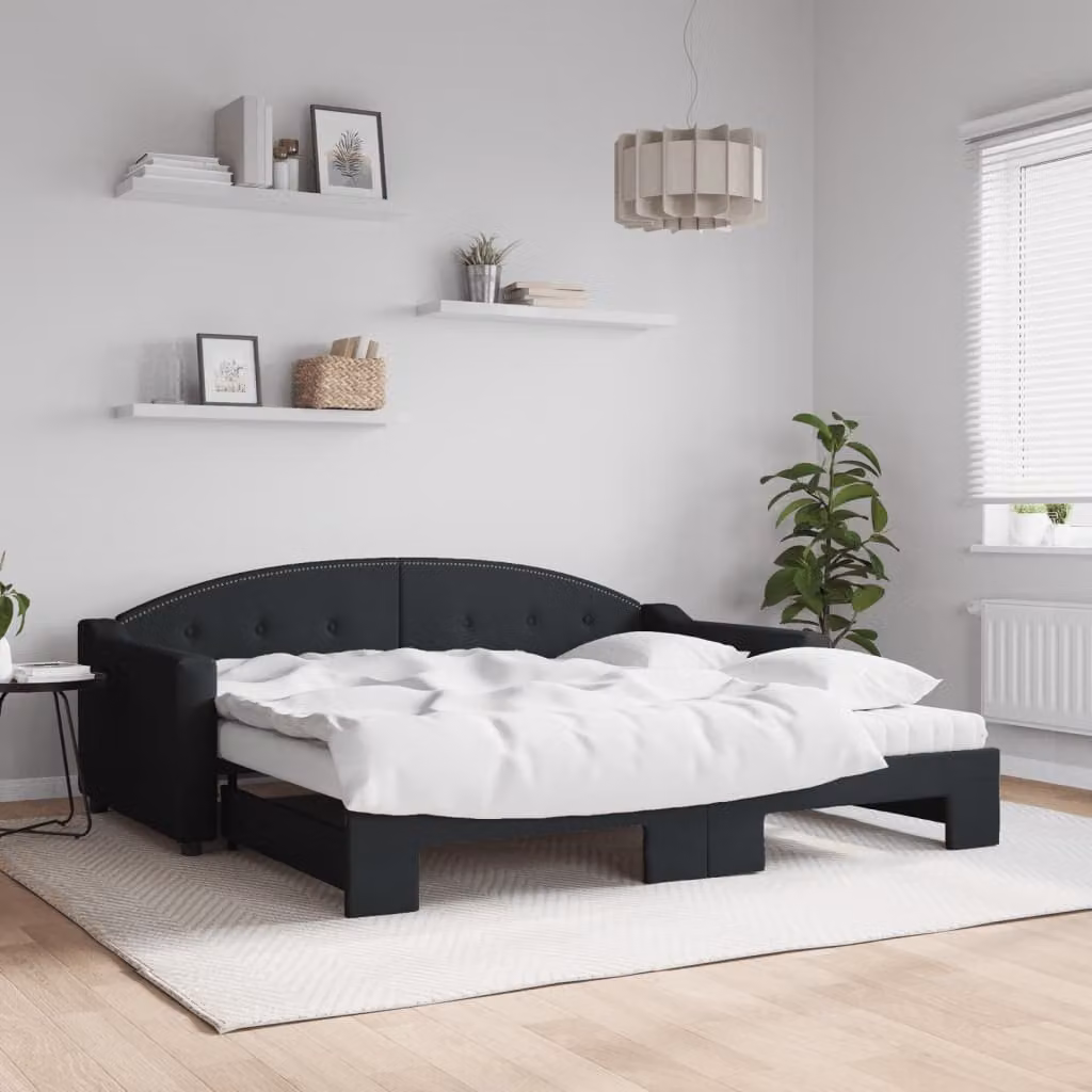 vidaXL Divano Letto Estraibile con Materassi in Tessuto Nero