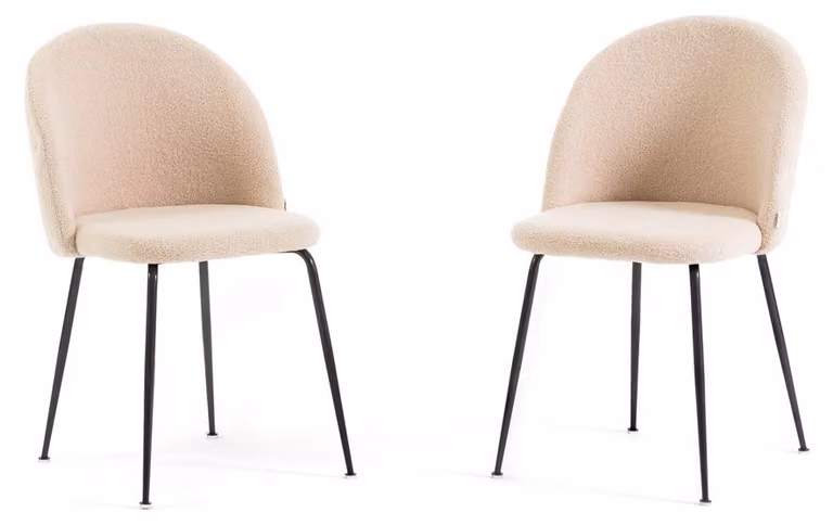 Set di 2 sedie da pranzo in tessuto teddy, imbottite con gambe in metallo, sedie moderne per cucina, sala da pranzo, bar e ristoranti SARA - crema / grigio scuro