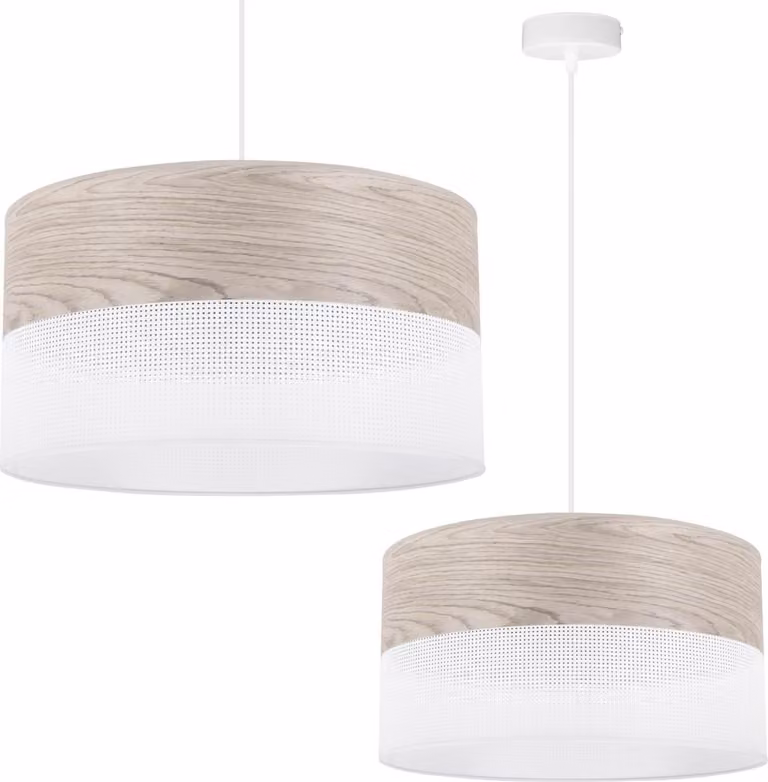 Lampada a sospensione singola, paralume in impiallacciato di quercia bianca, 40 cm