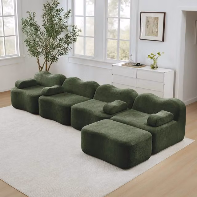 Divano angolare modulare 384x167x70 cm senza telaio in velluto verde