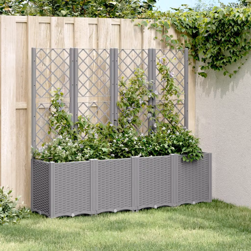 Fioriera da giardino con traliccio vidaXL in plastica grigio chiaro L 160 cm x P 40 cm x H 140 cm