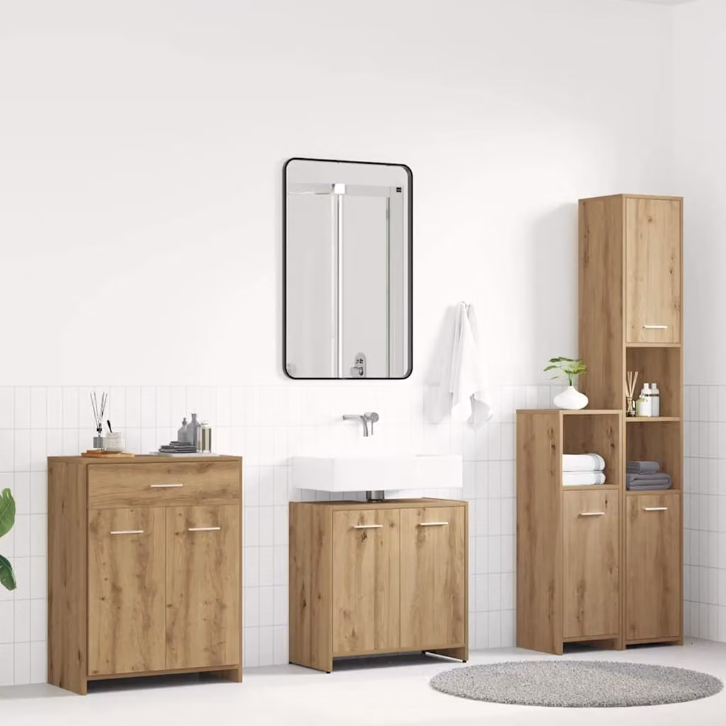 Set Mobili da Bagno Moderno vidaXL in Legno Rovere Marrone, L/P/H: 80 x 60 x 33 cm