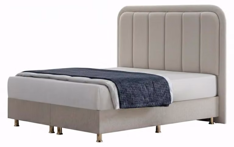 Letto matrimoniale beige moderno, collezione esclusiva di tessuti per la camera da letto