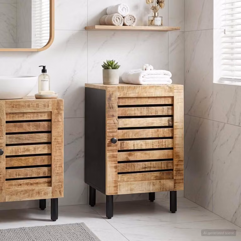 Mobile da bagno moderno vidaXL con ante a battente in legno, Marrone e Nero, L: 38 cm, P: 33,5 cm, H: 58 cm