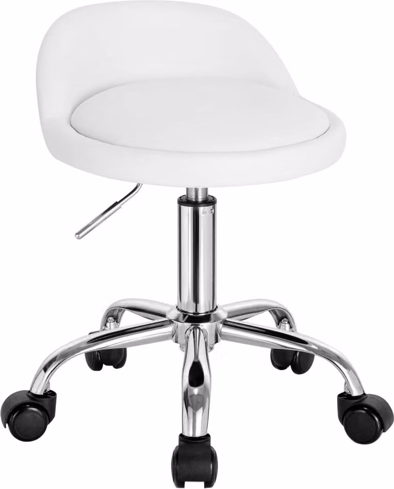WOLTU Sgabello da ufficio con rotelle, sgabello girevole regolabile in altezza, in Pelle finta Colore: bianco