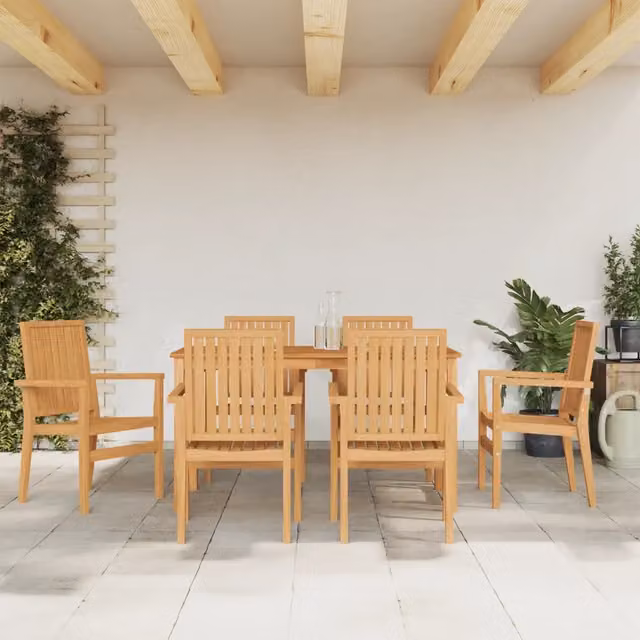 Set da pranzo da giardino vidaXL in legno di teak marrone composto da 7 pezzi – 1