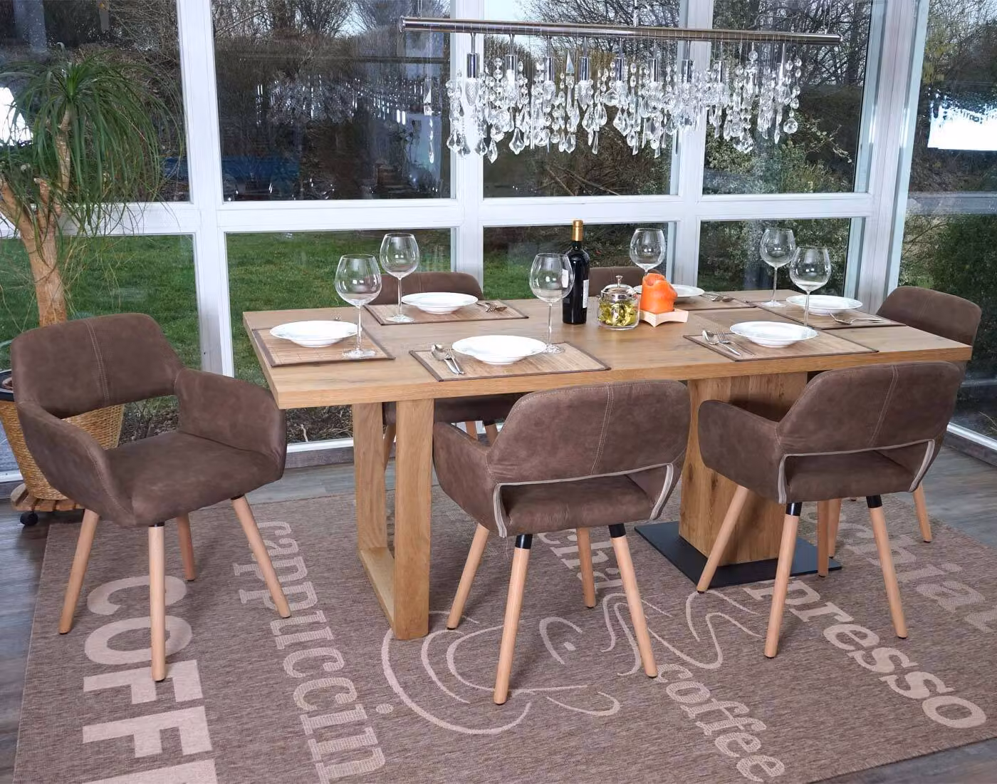 set di 6 sedie per sala da pranzo HWC-A50 II, sedia da cucina, design retrò anni '50 ~ tessuto, marrone vintage, gambe chiare