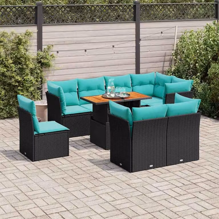 Maison Exclusive - Set da giardino 9 pezzi con cuscini in polyrattan nero