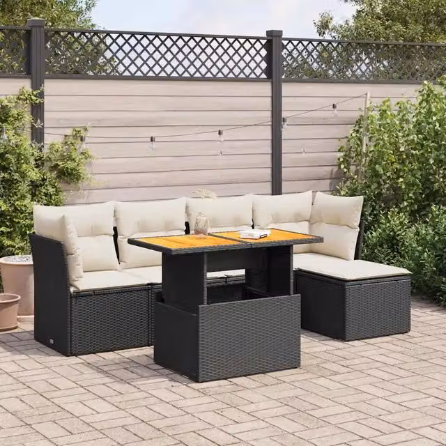 Set Divano da Giardino a L vidaXL in Polyrattan Nero con Cuscini e Tavolino da Esterno – 1