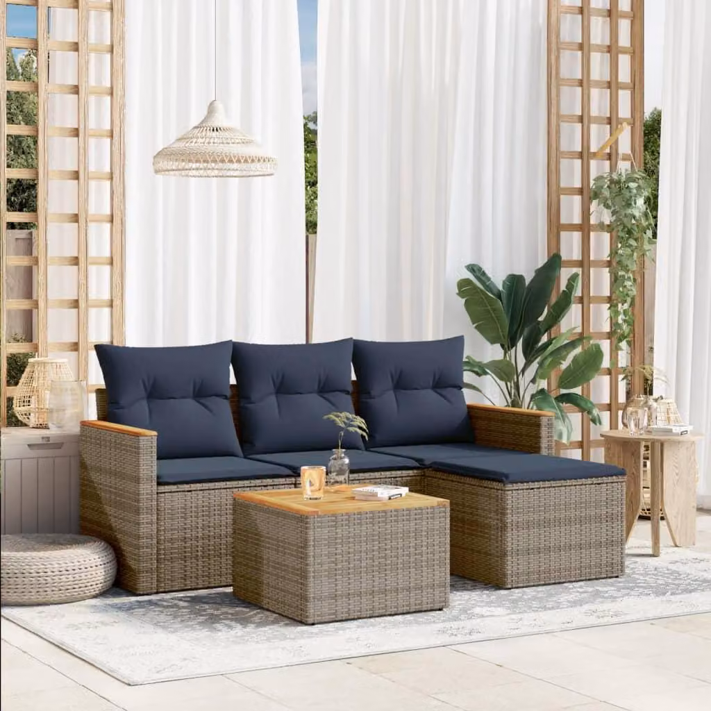 Maison Exclusive - Set di 5 divani da giardino con cuscini, grigio, polyrattan
