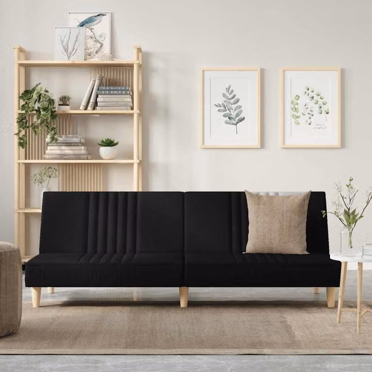 vidaXL Divano Letto Click-Clack Moderno in Tessuto Nero con Poggiatesta Regolabile L/P/H: 200 x 140 x 70 cm