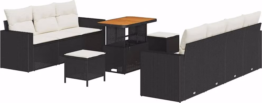 Set Divano da Giardino 10 pcs Nero polyrattan