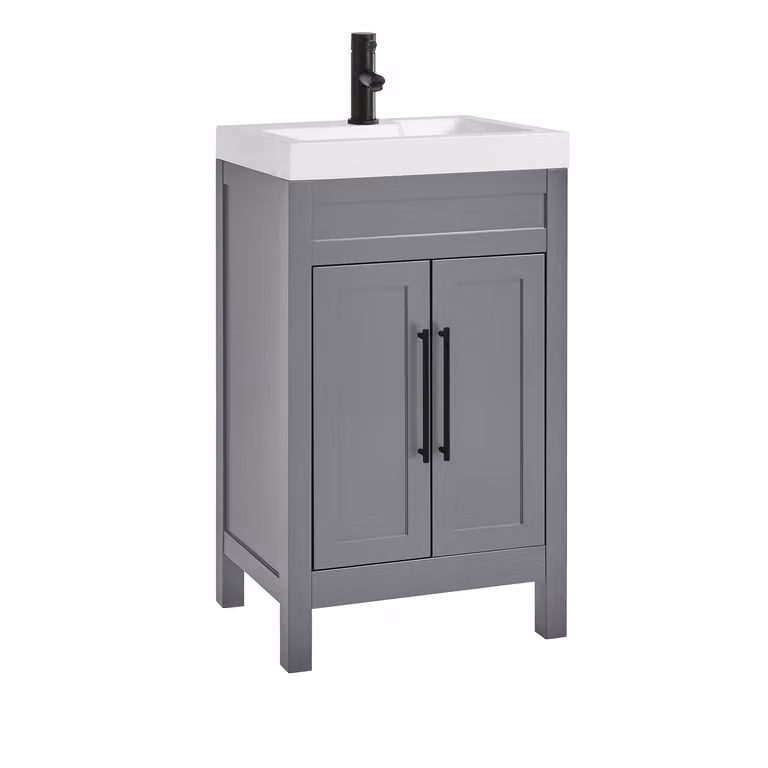 Mobile Bagno Grigio Chiaro da 500mm con Lavabo e Maniglie Nere Moderne con Barra a T - Warwick