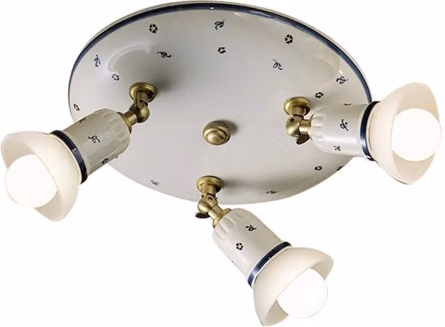 Plafoniera Classica Savona Ceramica E Ottone Satinato Decorato 3 Luci E14