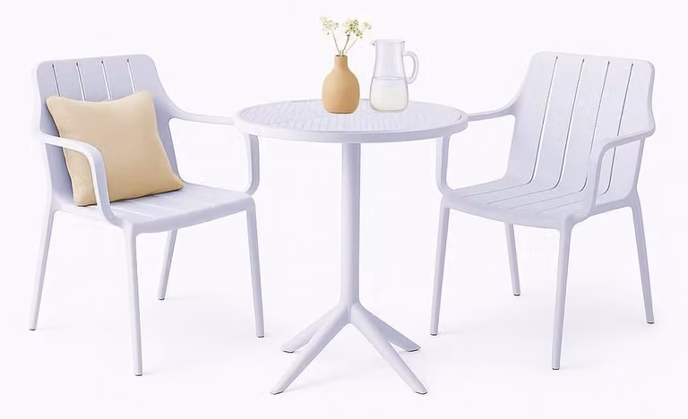 Set da giardino VORTIVO - 2 sedie da giardino bianche e 1 tavolo bianco per balcone, terrazza e sala da pranzo
