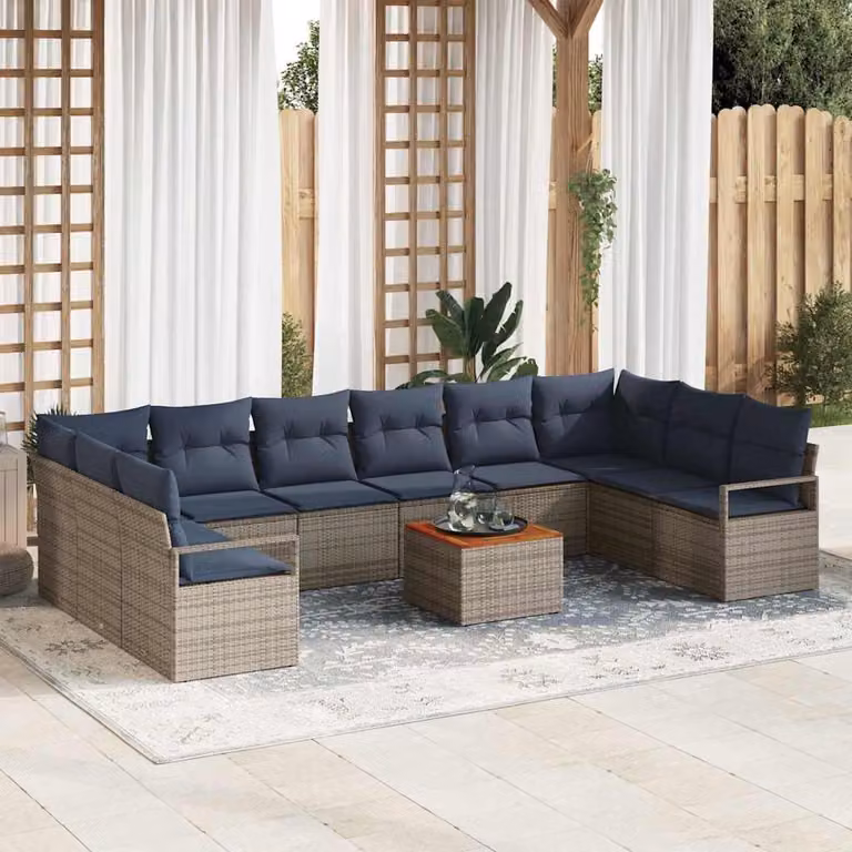 Maison Exclusive - Set da giardino composto da 11 pezzi, divano, colore grigio, realizzato in rattan sintetico