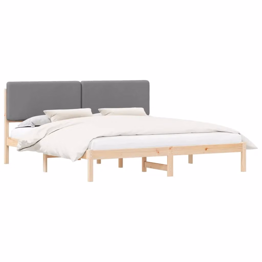 Letto con Testiera Rivestita vidaXL in Legno di Pino e Tessuto Grigio 200 x 200 cm – 2