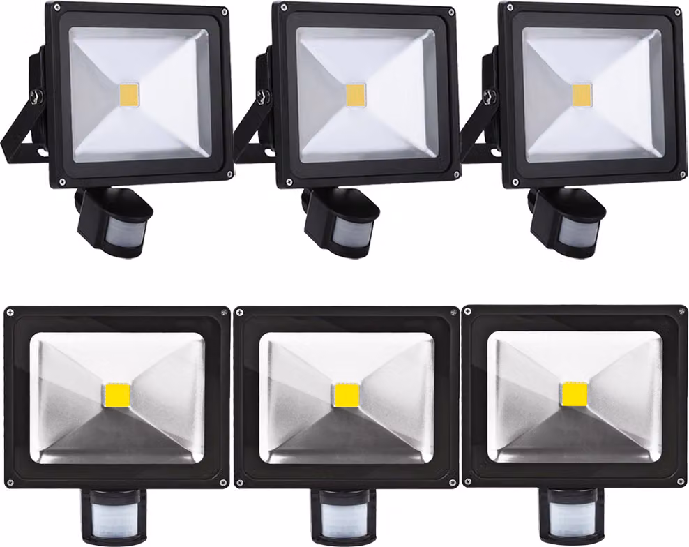 Set da 6 faretti LED da 30 W per esterni con sensore di movimento, Greenmigo, luce bianca calda, faretti da parete IP65 impermeabili, alimentazione CA 85-265 V