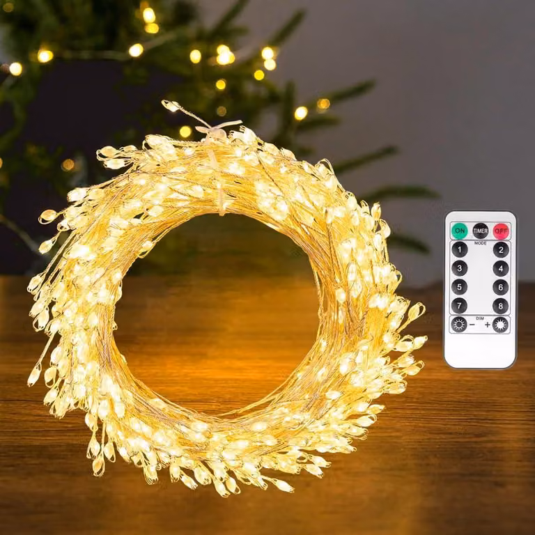 Luci decorative a LED, lunghezza 15 metri, 500 LED, luce bianco caldo, impermeabili, con telecomando