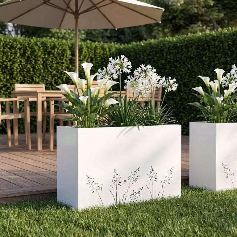 vidaXL Vaso da giardino in metallo Bianco L 80 cm x P 30 cm x H 49 cm