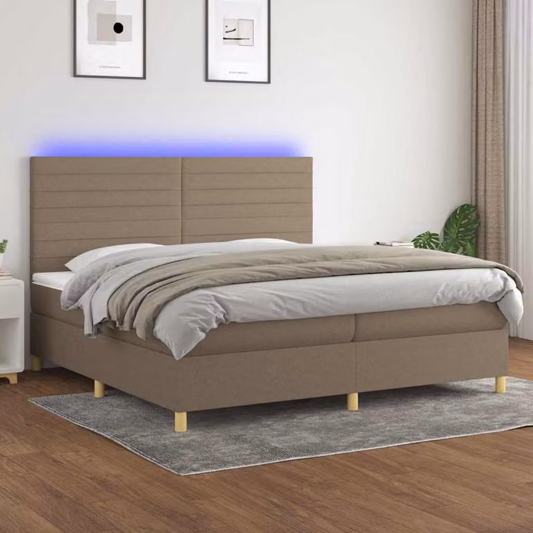 Letto con Materasso e Illuminazione LED vidaXL in Tessuto Tortora L 200 cm x P 200 cm