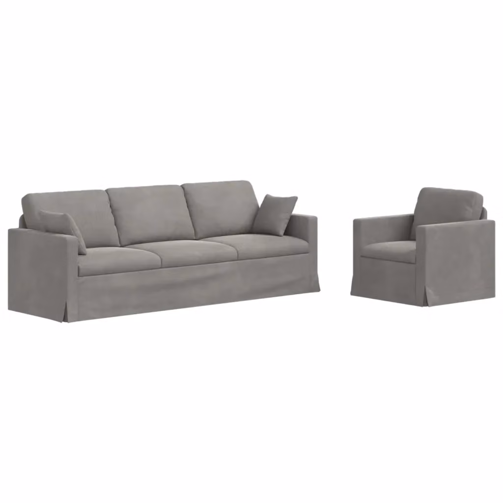Set di 2 divani vidaXL a forma di L in velluto grigio chiaro con struttura in metallo e coperture rimovibili L 228 x P 78 x H 80 cm – 2