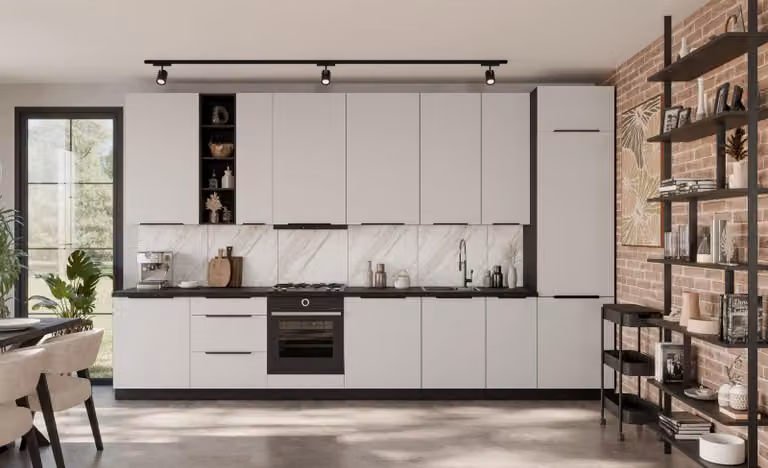 Mobile alto da cucina LUNARA - larghezza 30 cm, bianco / nero