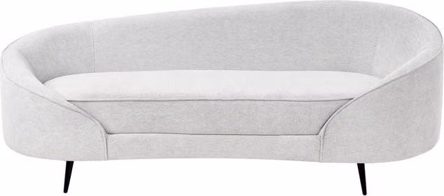 Divano in tessuto bianco sporco Glamour curvo in stile retrò a 2 posti con gambe metalliche nere