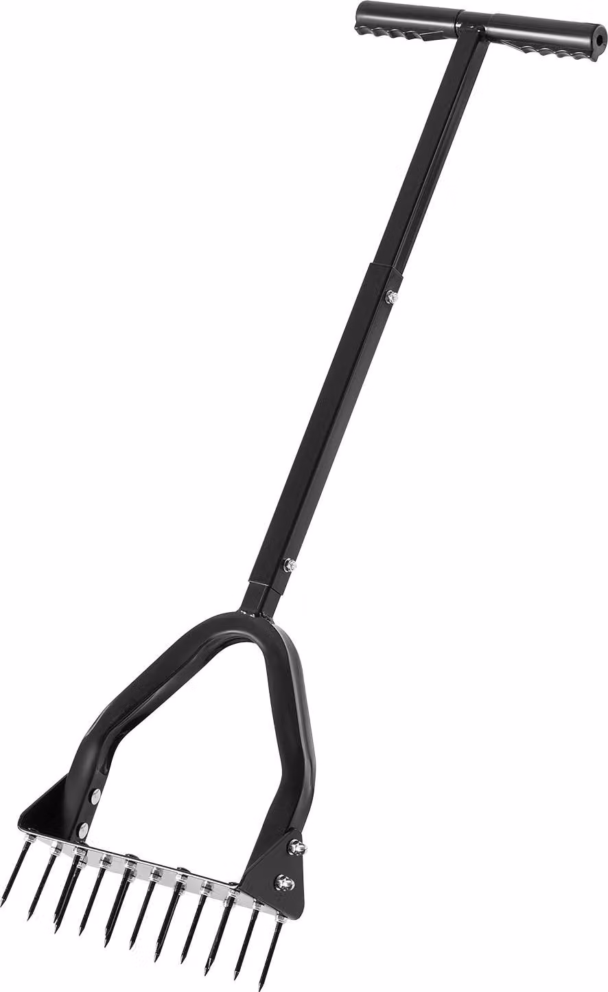 SucceBuy Arieggiatore manuale per prato 23,5 cm, aeratore con 15 punte metalliche e impugnatura a T, strumento per l'aerazione del terreno compattato, ideale per la cura del giardino e del prato, nero