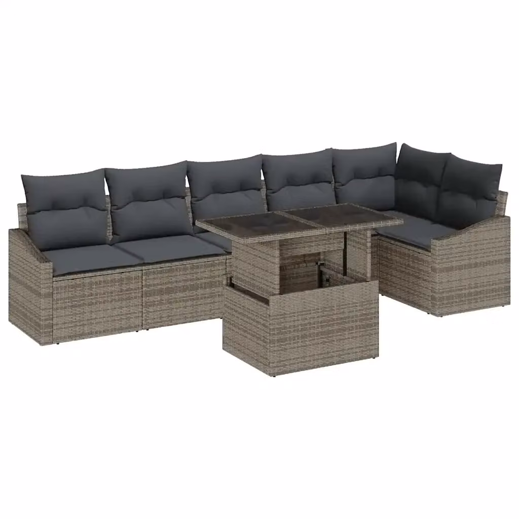 Set Divano da Giardino vidaXL 7 Pezzi a Forma di L in Polyrattan Grigio con Cuscini e Tavolino da Esterno – 2