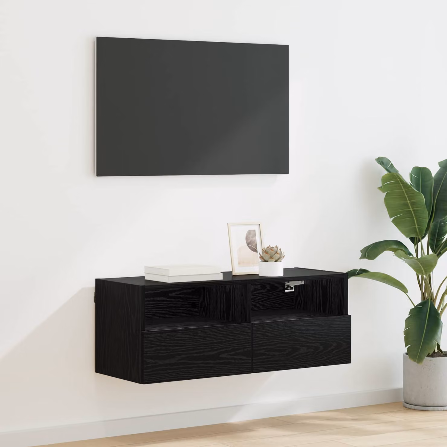 Mobile TV da parete vidaXL moderno in MDF Rovere Nero L: 80 cm, P: 30 cm, H: 30 cm